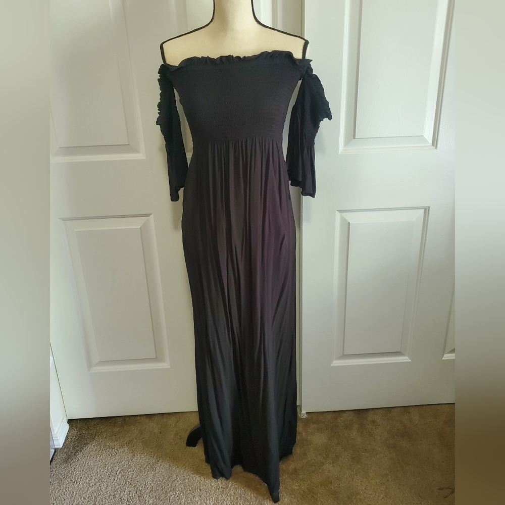 Express Off the Shoulder Bell Sleeve Black Maxi Dress